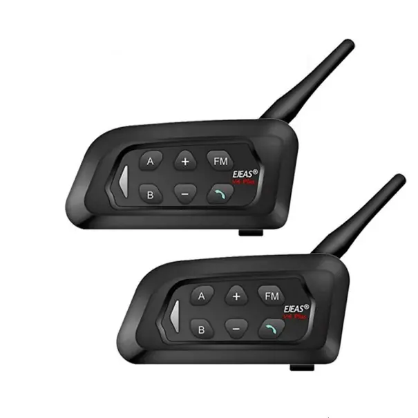 Set de 2 interfoane V4 Plus Bluetooth 5.1 IP65 4 pasageri Sunet HIFI 1500 m Radio FM Ascultare simultană muzică și interfon autonomie 24 h Retur gratuit