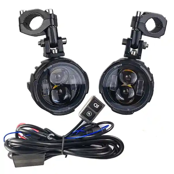 Super ofertă Set de 2 lumini LED pentru motocicletă 100W alb și galben cu fază lungă suplimentară cu comutator, lumini auxiliare pentru motocicletă