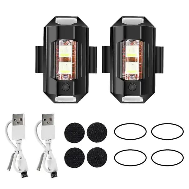 Chilipir Set de 2 lumini stroboscopice LED pentru motocicletă 3,8 x 2 cm, 7 culori, cu încărcare USB-C, lumini intermitente decorative pentru bicicletă sau scuter