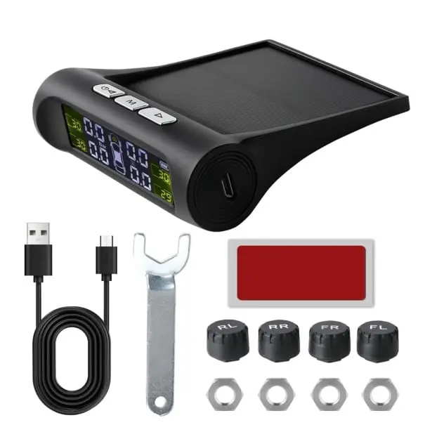 Monitor solar TPMS 10 x 8 x 2,6 cm Sistem de monitorizare a presiunii în anvelope Senzori externi Încărcare USB Afișaj wireless auto Ofertă de sezon