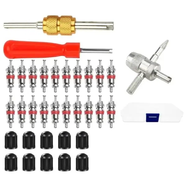 Reduceri Set de reparare a anvelopelor 33 de piese Instrument pentru miezurile supapelor automobile și motociclete Cheie aurie Șurubelniță Cheie cu patru căi Accesorii auto