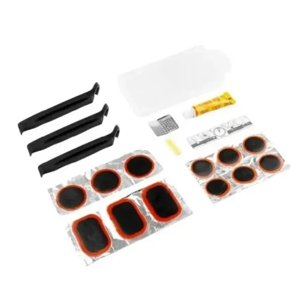 Retur ușor Set de reparare a camerelor de bicicletă 18ks Patches din cauciuc Lipici pentru repararea defectelor anvelopelor Fără levier Chit rece Set de reparare