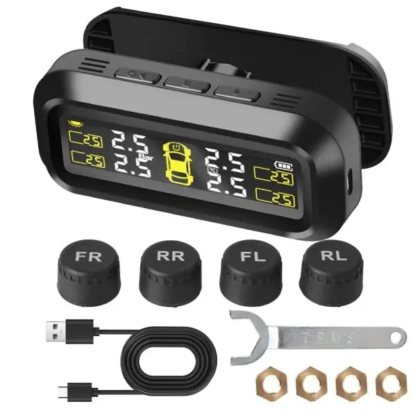 Ofertă de sezon Sistem TPMS wireless 9,3 x 4,2 cm, senzori de presiune în anvelope, afișaj ventilație auto, încărcare USB, monitorizare 4 senzori externi