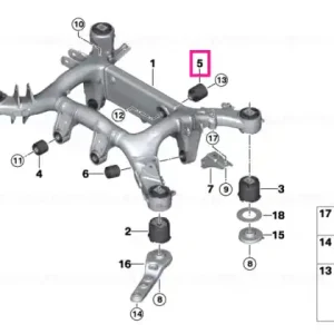 Transport gratuit Bucsa cauciuc spre spate, cadru suport punte spate - BMW Seria 5 G30 G31 G38, Seria 6 G32, Seria 8 G14 G15 G16, X5 G05 G18, X6 G06, X7 G07