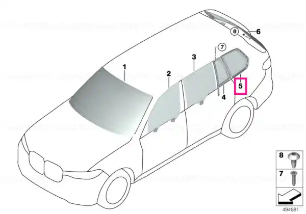Disponibil imediat Side window, rigid, rear left VSG - BMW
