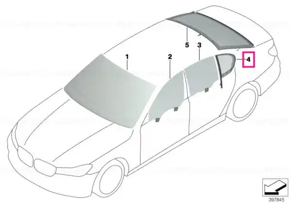 Preț promoțional Side window,green fixed,right rear door VSG - BMW