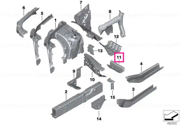 Doar azi Connection, side frame, rear left - BMW