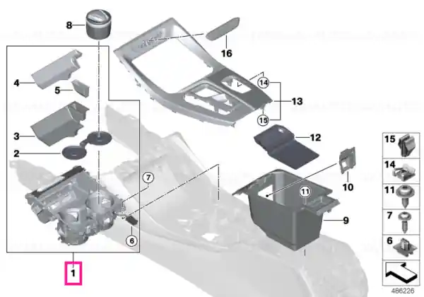 Plată securizată Storage tray, cup holder, center console - BMW