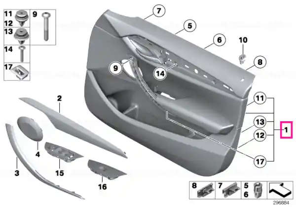 Door lining leather front right SCHWARZ - BMW Ofertă exclusivă