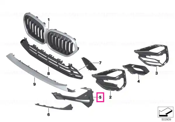 Doar azi Take-up, grille / trim, right PDC SPORTLINE - BMW