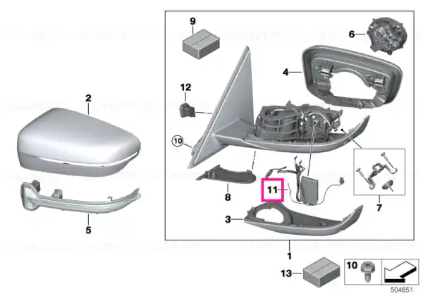 Premium Wiring, exterior mirror, heated, right - BMW