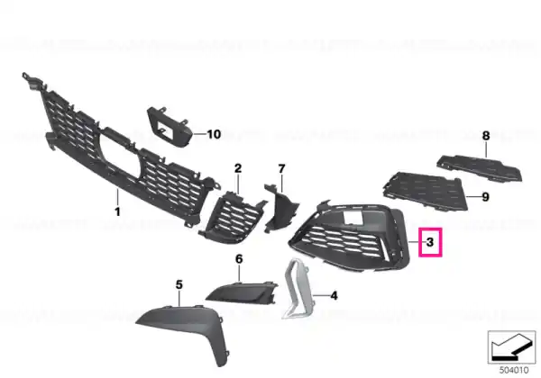 Grille, air inlet, open, right MPA - BMW Transport gratuit