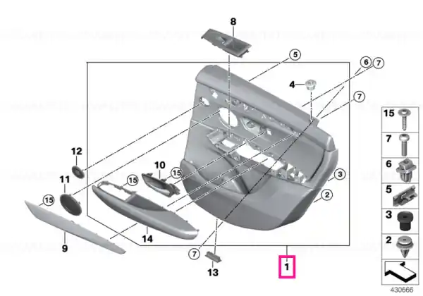 Door trim panel, rear, left ANTHRAZIT - BMW Nu rata