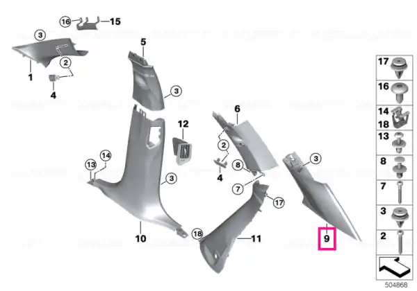 Preț redus Ornament D-pillar difuzor stanga SCHWARZ - BMW