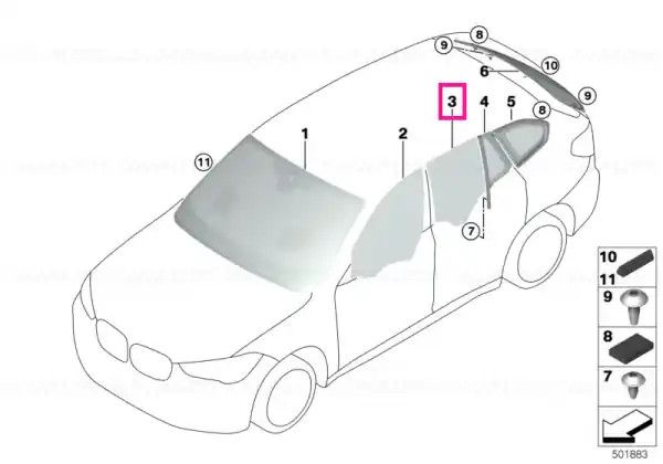 Preț mic Side window, door, rear right - BMW