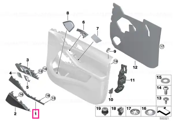 Decorative trim aluminum tetragon left - BMW Retur gratuit