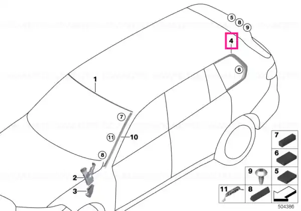 Livrare rapidă Finisher, side window, rear right SCHWARZ HOCHGLA - BMW