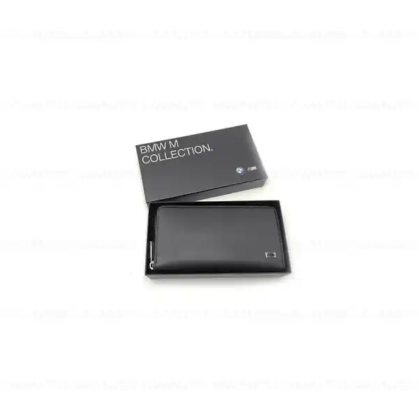 Portofel orizontal cu fermoar, Piele naturala, Negru (Black), Logo BMW M metalic Cumpără online