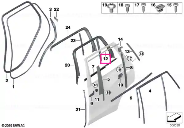 Finisher, window frame, top, door rr rt SHADOWLINE - BMW Retur ușor
