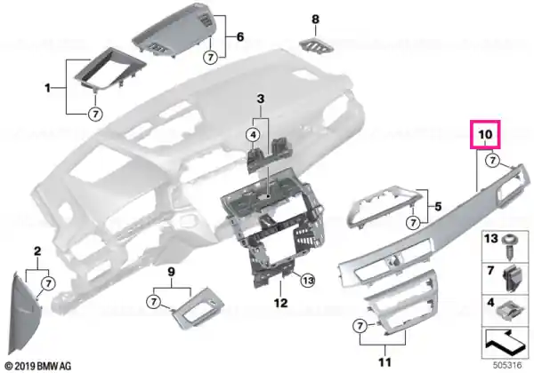 Reducere extra Ornament tablă bord pasager PERLGLANZ PERLGLANZ CHROM - BMW