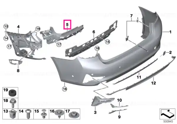 Guide for bumper, side, right - BMW Popular
