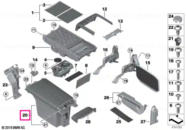 Preț mic Armrest, rear console SCHWARZ - BMW
